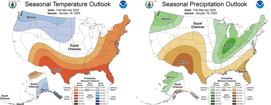 feb to April temperature and precipitation maps